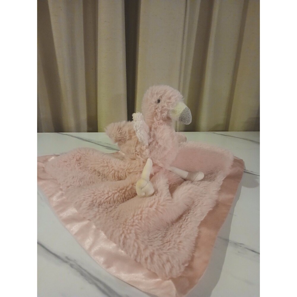 Cloud Island Lovey Plush Pink Flamingo Soft Security Baby Blanket Satin Trim 13"